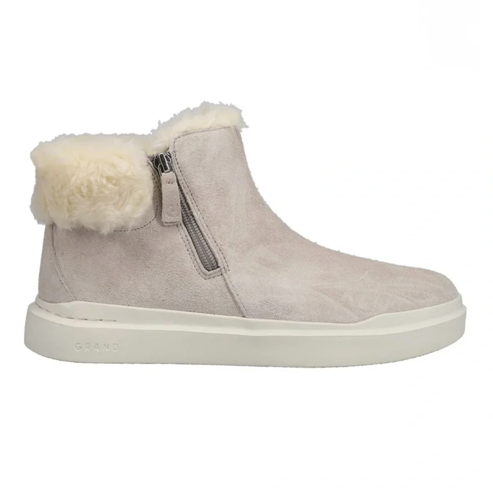 Cole Haan Grandpro Rally Round Toe Zippered Snow Suede Booties Women's Grey 10